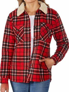 Soho Threads Women's Plaid Faux Sherpa Lined Shacket Shirt Jacket Fleece Size L